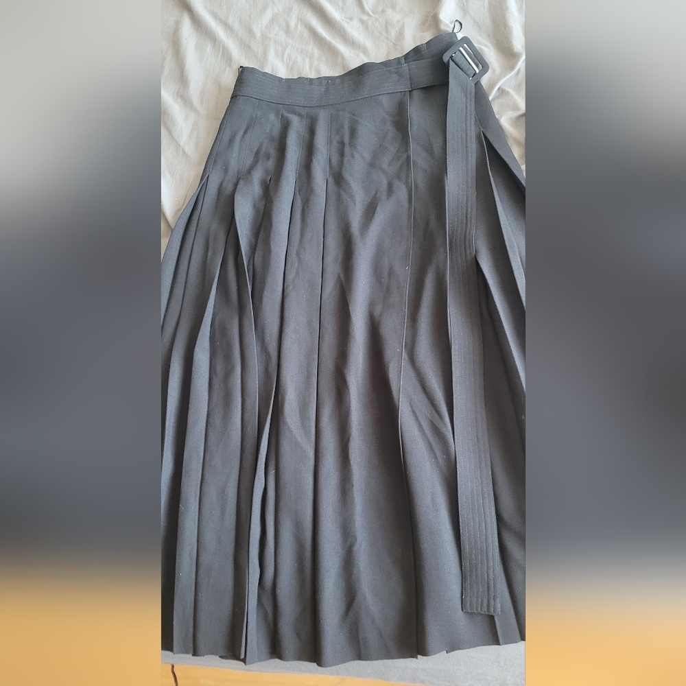 Massimo Dutti Black Wrap Pleated Midi Skirt